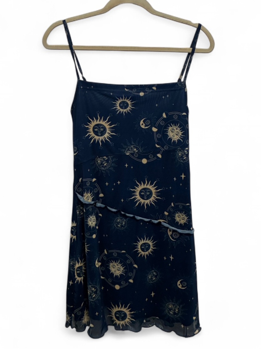 NWT Cider Celestial Print Blue Mini Dress with Sun & Moon Motif